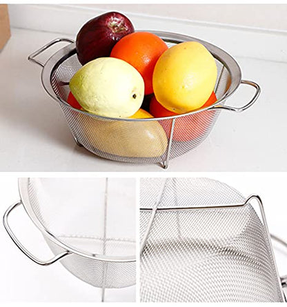 AJIODA Stainless Steel Mesh Colander Strainer Basket, 4 Quart Fine Mesh Net Colander with Heavy Duty Handles & Wide Rim & Resting Feet for Strain, Drain, Rinse, Fry, Steam or Cook Vegetables & Pasta - size: 4 Quart