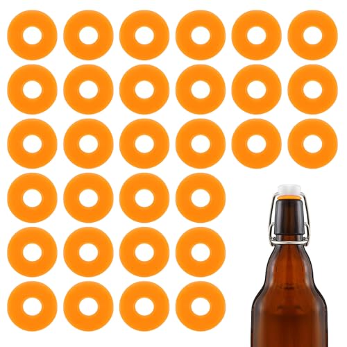 30Pcs Dopamine color Silicone Gaskets Washers Seals for Cap Swing Flip Top Bottle for Home Brew Beer Soda Bottle Sealing(flat,no cover) (Tangerine Orange) - color: Tangerine Orange