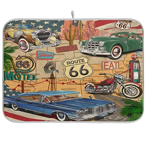 senya Super Absorbent Dish Drying Mat, Microfiber Fast-Drying Dish Mat, 24'' x 18'', Kitchen Dish Drying Pad, Retro Route 66 Poster, (g289343280p523c558s1114) - color: Retro Route 66 Poster, size: 18" x 24"