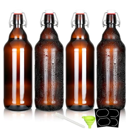 DESIYUE 32 oz Amber Swing Top Glass Bottles with Airtight Lids, Flip Top Beer Brewing Bottles for Fermentation, Home Brewing Kombucha, Mead, Vinegar, Beer, Kefir, Wine,Vanilla Extract, Juice(4 Pack)