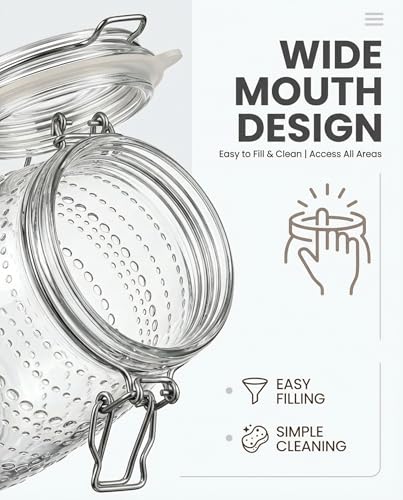 32 oz 6Pack Glass Mason Jars with Airtight Clip-Top Lids, Wide Mouth Reusable Glass Canning Storage Containers Jars for Kitchen, Jams, Pickling, Coffee Beans & Meal Prep (32 oz)