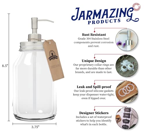 Jarmazing Products Quart-Size Mason Jar Soap Dispenser - Stainless Steel - with 32 Ounce Clear Mason Jar - color: Transparent Jar / Stainless Lid