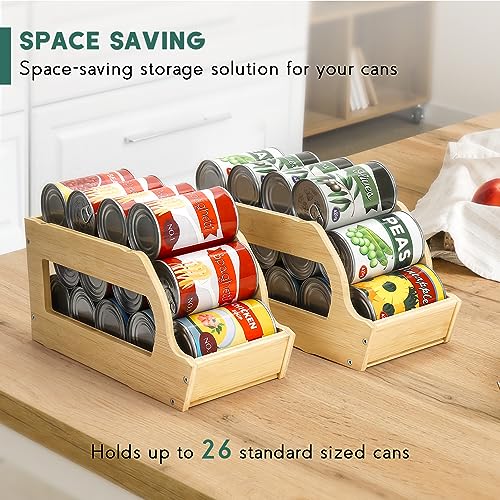 Yumkfoi Bamboo Can Organizers and Storage for Pantry, Soda Can Organizer Beverage Drink Holders, Stackable Canned Goods Organizer Can Dispenser for Pantry, Kitchen, Cabinet (2 Pack) - style: For 26 cans in set of two