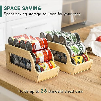 Yumkfoi Bamboo Can Organizers and Storage for Pantry, Soda Can Organizer Beverage Drink Holders, Stackable Canned Goods Organizer Can Dispenser for Pantry, Kitchen, Cabinet (2 Pack) - style: For 26 cans in set of two