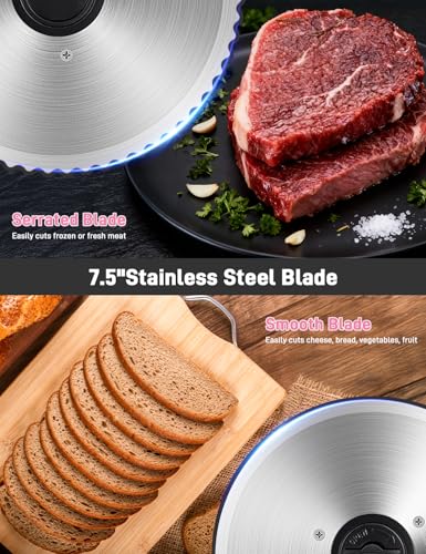 Upgrade DC motor Meat Slicer Machine for Home, Quiet 200W Deli Slicer with 2 Removable 7.5'' Stainless Steel Blades, Adjustable Dial for 0-15mm