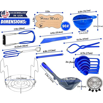 Supa Ant Blue Canning Supplies Starter Kit-10 pc Canner Accessories with Canning Rack for Jars, XL Ladle, Wide Mouth Jar Funnel, Jar Lifter & Wrench, Bubble Popper/Measurer, Lid Lifter, Kitchen Tongs - color: Blue