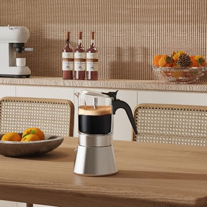 SIXAQUAE Stovetop Espresso Maker, Crystal Glass-top & Stainless Steel Espresso Moka Pot,Classic Italian coffee maker（360ml） - size: 360 ml - Standard