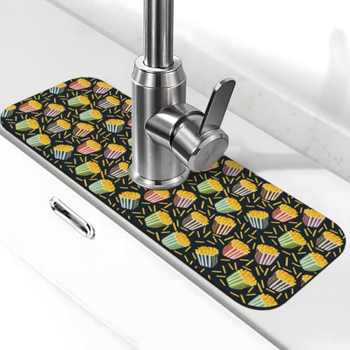 Fries Faucet Mat For Kitchen Sink, Absorbent Countertop Protector, Quick Dry Sink Splash Guard Pad, Waterproof Draining Mat 15" X 5.5" - color: Style 4