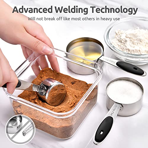Measuring Cups and Spoons Set: U-Taste 18/8 Stainless Steel 12 Pieces Metal Stacking Kitchen Baking Cooking Food Measure Set 7 Cups 5 Spoons with Strengthened Weld Joints (Black, Upgraded Version) - color: Black