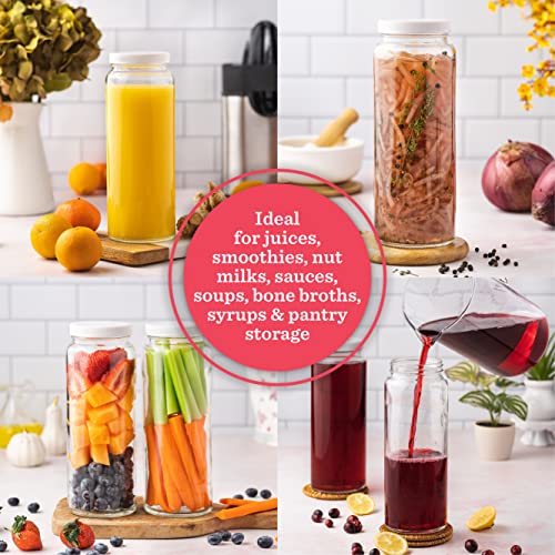 All About Juicing Glass Bottles Set - 32 oz Jars, 4 Pack Wide Mouth with Lids for Juice, Smoothies, Water, Milks, Beverage Storage - Large Jug, Clear, Durable, Reusable, Dishwasher Safe, Leak Proof - color: 32oz White Caps
