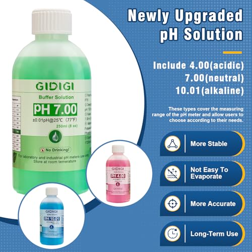 pH Meter Food Digital Electronic pH Tester for Fermentation 3 * 50ml pH Buffer Calibration Solution Kits Hot Sauce Food Tester Probe for Cheese Sourdough pH Temperature pH Test Strips for Acidity