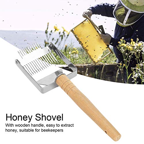 Honey Cutting Knife, Large Honey Uncapping Fork Double Head Uncapping Fork Stainless Steel Honeycomb Honey Scraper with Wooden Handle Beekeeper Equipment Tool