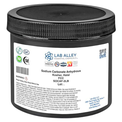 Lab Alley Sodium Carbonate Anhydrous FCC, Kosher, Halal, Water Softener, Food Additive, Cleaning Agent, and Laboratory Reagent (2 Pounds) - size: 2 Pounds