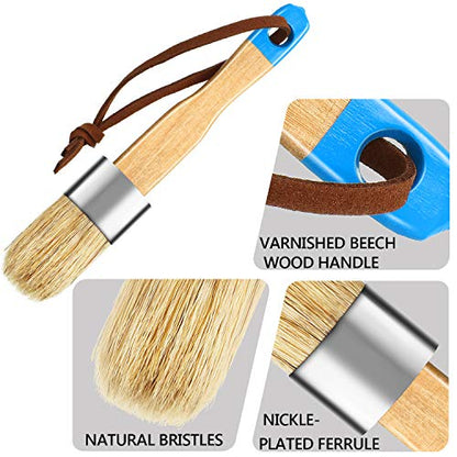 Boao 3 Pieces Chalk and Wax Paint Brushes Bristle Stencil Brushes for Wood Furniture Home Decor, Including Flat, Pointed and Round Chalked Paint (Blue)