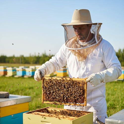 Beekeeper Hat with Veil - Professional Protection Bee Hat with Adjustable Strap & Breathable Design for Beekeeping Supplies