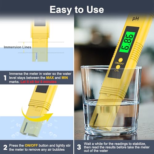 2025 All-New pH Meter for Water - High Accuracy Digital pH Tester (0.01 Precision) with UL Certification and 3 pH Calibration Powders - Ideal for Home Water, Hydroponics, Aquariums, Pools, and More
