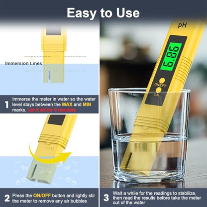 2025 All-New pH Meter for Water - High Accuracy Digital pH Tester (0.01 Precision) with UL Certification and 3 pH Calibration Powders - Ideal for Home Water, Hydroponics, Aquariums, Pools, and More