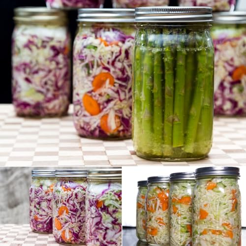 STARSIDE Mason Jars 32oz 4-Pack with Wide Mouth Airtight Lids | 1L Glass Canning Jars with Measuring Marks for Pickles, Jams, Salad, Food Storage, Includes Labels, Pen & Brush