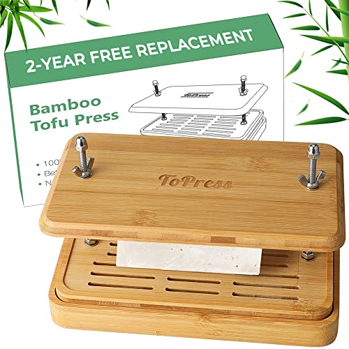 Bamboo Tofu Press, Built in Tofu Strainer and Drip Tray with Cheesecloth- Easily Remove Water from Tofu, Tofu Drainer, Fit for Tofu Size 16oz, Great Gift for Tofu Lover - size: Fit for 8-16oz Tofu