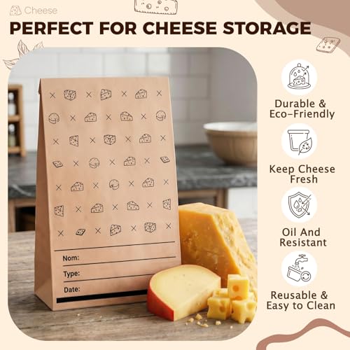 MotiMind 30 Packs Cheese Storage Bags for Refrigerator 10.6 x 6 Inches Cheese Paper Bags, Sandwiches, Wrapping (Yellow)