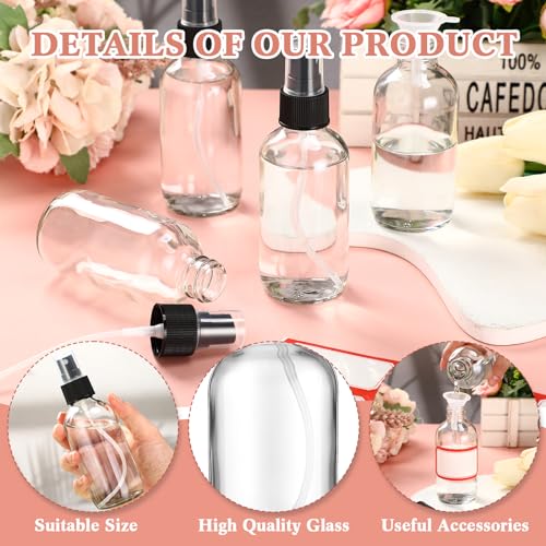 Fumete 2 Pack Glass Bottles 4oz Empty Refillable Liquid Containers with 1 Label 1 Funnel for Essential Oils Hair Travel Plants Cleaning Skin Care(Clear, Black Top,Mist Bottle) - color: Clear, Black Top, style: Mist Bottle