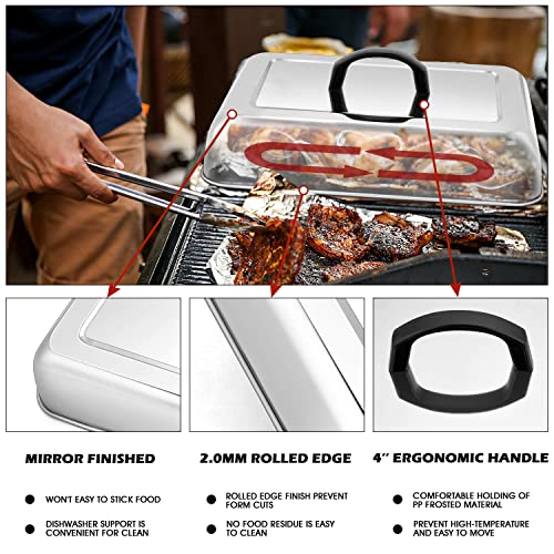 HaSteeL 33 x 24.1cm(13 x 9.75인치) 멜팅 돔 및 17.8cm(7인치) 버거 프레스, 베이컨 프레스가 있는 직사각형 베이스팅 스팀 커버, 플랫 탑 테파야키 히바치 그릴 요리 바베큐용 금속 그리들 액세서리, 간편한 세척 - size: Dome + 7in iron press