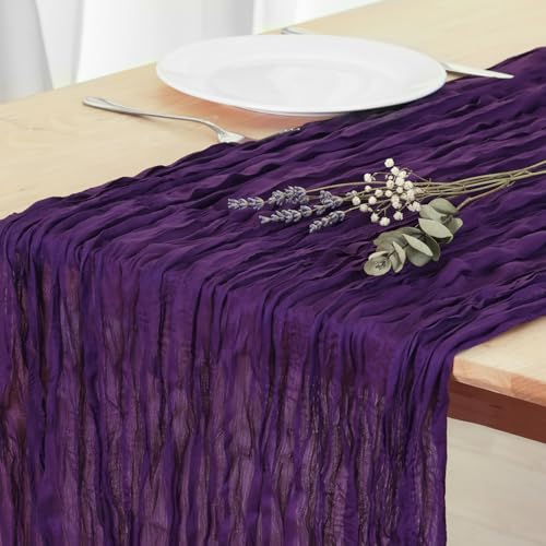 Purple Cheesecloth Table Runner 120 Inch 10FT Cheese Cloth Fabric Runners 1 Pack for Birthday Party, Banquet, Theme Party, Wedding Decoration - color: Purple