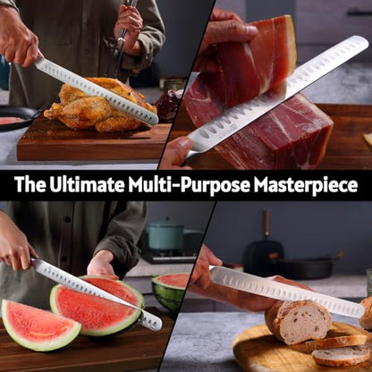 PAUDIN Brisket Knife, 12 Inch Dishwasher Safe Carving Slicing Knife for Meat, Razor Sharp German 1.4116 Steel Smoked Meat Cutter with Non-Slip Ergonomic G10 Handle & Gift Box, Perfect Gifts for Men - size: 12"