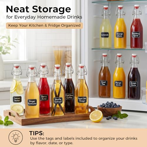 Ruckae Swing Top Glass Bottles,Flip Top Glass Bottle with Lids Sealable Kombucha Bottle for Brew Beer Syrup Vanilla Extract Air Tight Bottles for Gift (12 oz 10 pack) - size: 12 oz 10 pack