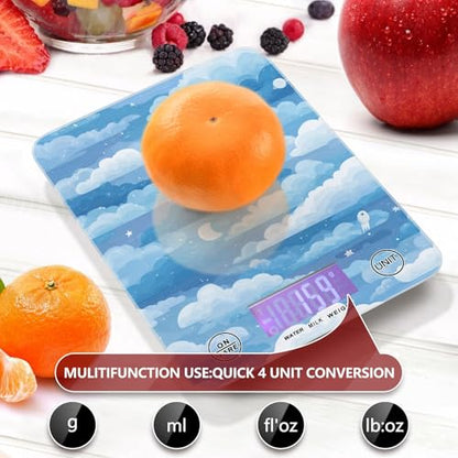 Food Scale Kitchen Scale Food Weight Scales Digital Weight Grams and Ounces Small Electronic Food Scale for Baking Cooking Blue Gradient Cloud and Stars - color: Blue Gradient Cloud and Stars
