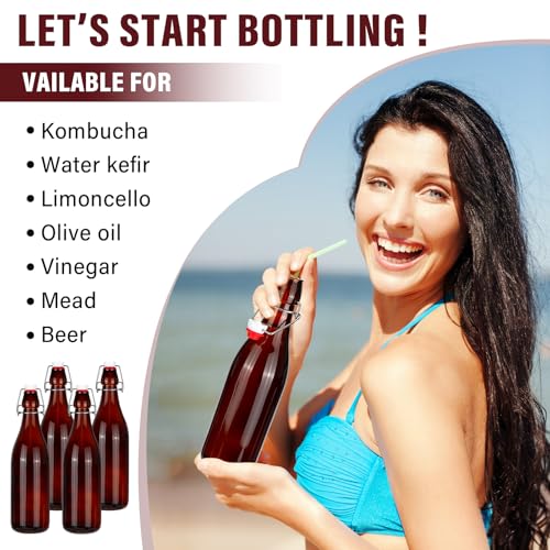 Aoriher 12 Pcs 25 oz Amber Glass Bottles, Swing Top Glass Brewing Bottles with Airtight Lids for Home Brewing, Vanilla Extract, Kombucha, Beer, Kefir, Beverage, Water, Soda - color: Amber, Red