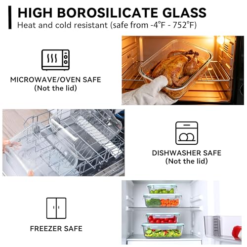 GEHE 4 Pack Large Glass Storage Containers with Airtight Lids, 78/52/36/22oz Glass Meal Prep Food Storage Containers for Baking, Storing, Leakproof, BPA Free, Microwave/Freezer/Dishwasher Safe
