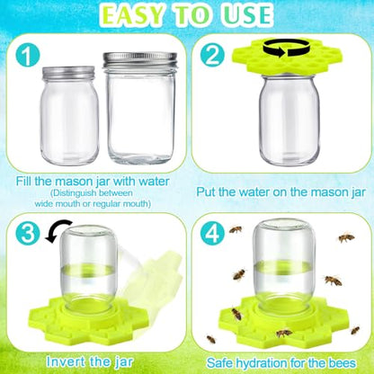 8 Pack Bee Feeder for Mason Jar Bee Watering Station Garden Silicone Sugar Water Feeder Beekeeping Drinking Equipment Tools with Mason Jars for Drinking Water(Yellow,Flower) - color: Yellow, style: Flower