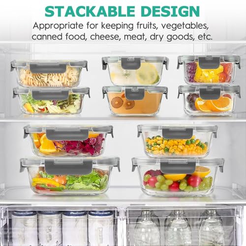 AMALEKO 34pc Glass Food Storage Containers with Lids Set, Airtight Glass Meal Prep Containers, Leak Proof Lunch Container BPA-Free, Microwave, Oven, Freezer, Dishwasher Safe-Gray - color: Gray