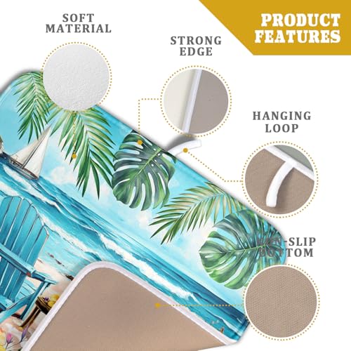 Spring Summer Sea Chair Dish Drying Mat for Kitchen Counter,Coastal Beach Palm Leaf Flowers Drying Mat 16 x 18 Inch with Absorbent Reversible Microfiber Drying Pad for Coffee Bar - size: 16" x 18"