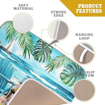 Spring Summer Sea Chair Dish Drying Mat for Kitchen Counter,Coastal Beach Palm Leaf Flowers Drying Mat 16 x 18 Inch with Absorbent Reversible Microfiber Drying Pad for Coffee Bar - size: 16" x 18"