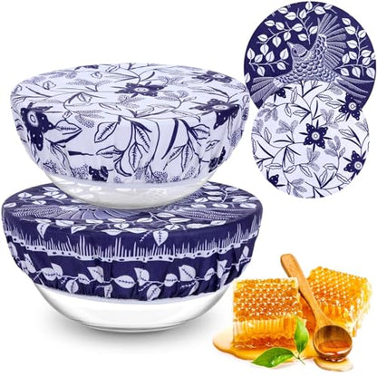 2 Large Reusable Beeswax Bowl Covers for Bread Proofing, 10/12 Inch Elastic Beeswax Wraps Cotton Cloth Sourdough Bowl Covers for Proofing Baskets, Mixer Bowls, Food Storage Containers - color: Batik Bird