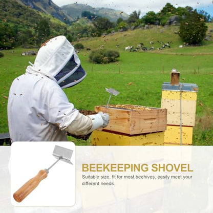 Cabilock Stainless Steel Beehive Cleaner Tool with Wooden Handle, Sturdy Beekeeping Shovel for Lifting Frames and Cleaning Hive Boxes, Rust-Resistant Hive Frame Scraper for Beekeeping