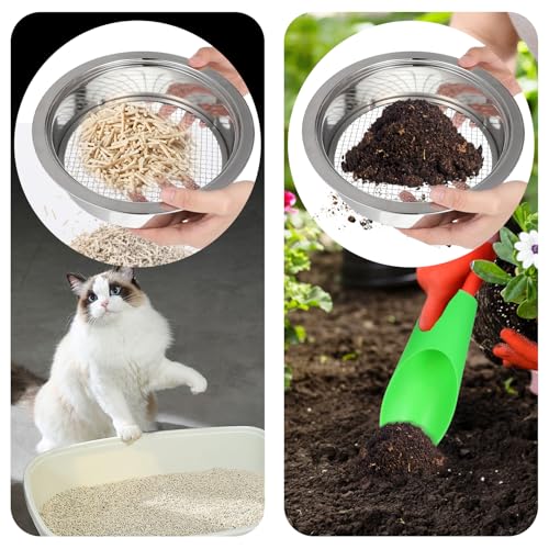 Soil Sieve Set Garden Soils Sifter Stainless Steel Mesh Sifters Compost Sifter with 1,3,6,9,12mm Sieve Mesh and Bonsai Soil Scoop