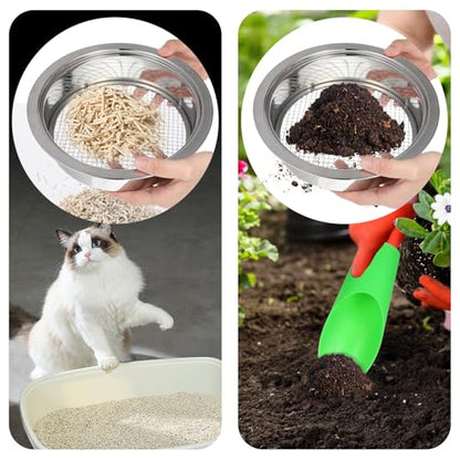 Soil Sieve Set Garden Soils Sifter Stainless Steel Mesh Sifters Compost Sifter with 1,3,6,9,12mm Sieve Mesh and Bonsai Soil Scoop