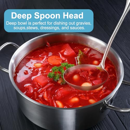 Stainless Steel Soup Ladle - 13.8" Durable Metal Ladel，Perfect Gifts | Large Ladle [Integral Forming, Heat Resistance] for Serving or Cooking, Stirring, Wok & Soup, Heavy Duty Kitchen Utensils - size: 13.8" - Silver