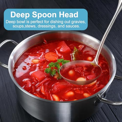 Stainless Steel Soup Ladle - 13.8" Durable Metal Ladel，Perfect Gifts | Large Ladle [Integral Forming, Heat Resistance] for Serving or Cooking, Stirring, Wok & Soup, Heavy Duty Kitchen Utensils - size: 13.8" - Silver