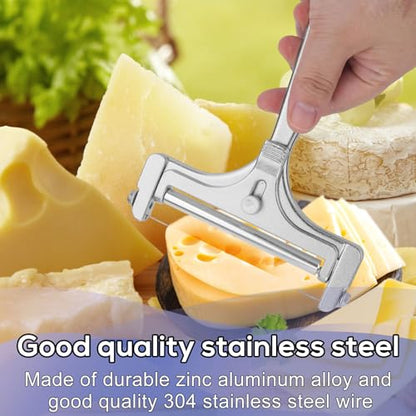 7pcs Cheese Slicer Kit, Adjustable Thickness Stainless Steel Handheld Wire Cheese Cutters with Replacement Wires Wrench Butter Knife Practical Kitchen Tools for Block Butter