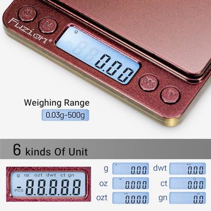 Fuzion Digital Scale .01 Gram Accuracy, 500g Mini Food Scales for Small Jewelry, Gold, Herb, Spice - Weight Gram and Oz - color: Ombré Gold-Pink