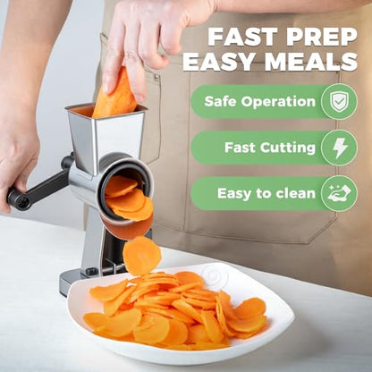 LHS Rotary Cheese Grater Stainless Steel Manual Cheese Shredder Grater Walnuts Grinder with 3 Interchangeable Drum Blades for Chocolate, Cheese and Nuts