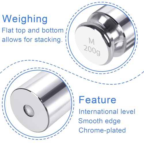 QP Calibration Weights, 200 Gram OIML Class M1 High Precision Scale Weights, Stainless Steel Gram Weights, Chrome Finish, Scale Calibration Weights for Digital Scale, Kitchen Scale, Pocket Scale - size: 200g