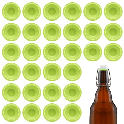 30Pcs Dopamine color Silicone Gaskets Washers Seals for Cap Swing Flip Top Bottle for Home Brew Beer Soda Bottle Sealing(flat,full cover) (Lime Green) - color: Lime Green