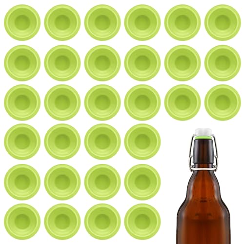 30Pcs Dopamine color Silicone Gaskets Washers Seals for Cap Swing Flip Top Bottle for Home Brew Beer Soda Bottle Sealing(flat,full cover) (Lime Green) - color: Lime Green