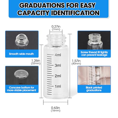 4ml Clear Glass Graduated Vials with Screw Caps and Plastic Stoppers, 1 Dram Small Sample Vials with Lids, Leak-Proof Liquid Storage Empty Vial, 12PCS - color: CLEAR, size: 4ml