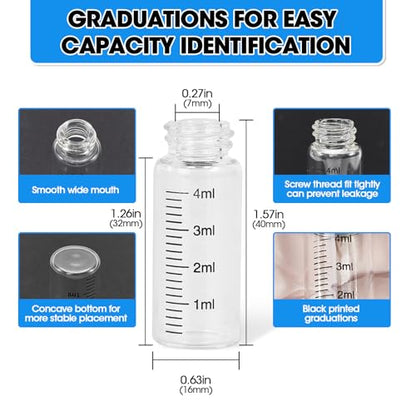 4ml Clear Glass Graduated Vials with Screw Caps and Plastic Stoppers, 1 Dram Small Sample Vials with Lids, Leak-Proof Liquid Storage Empty Vial, 12PCS - color: CLEAR, size: 4ml